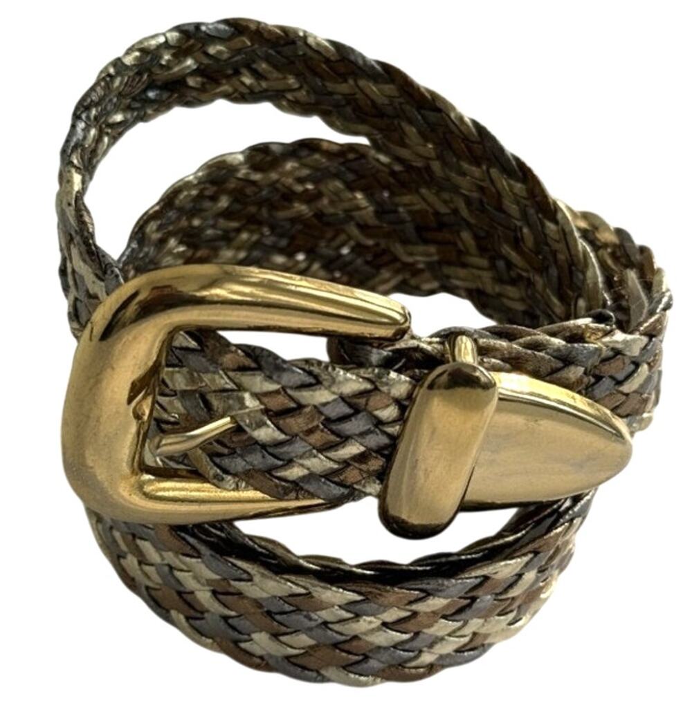 Tri-Color Small Gold Silver Bronze Metallic Braided /Woven Belt Gold Tone Buckle